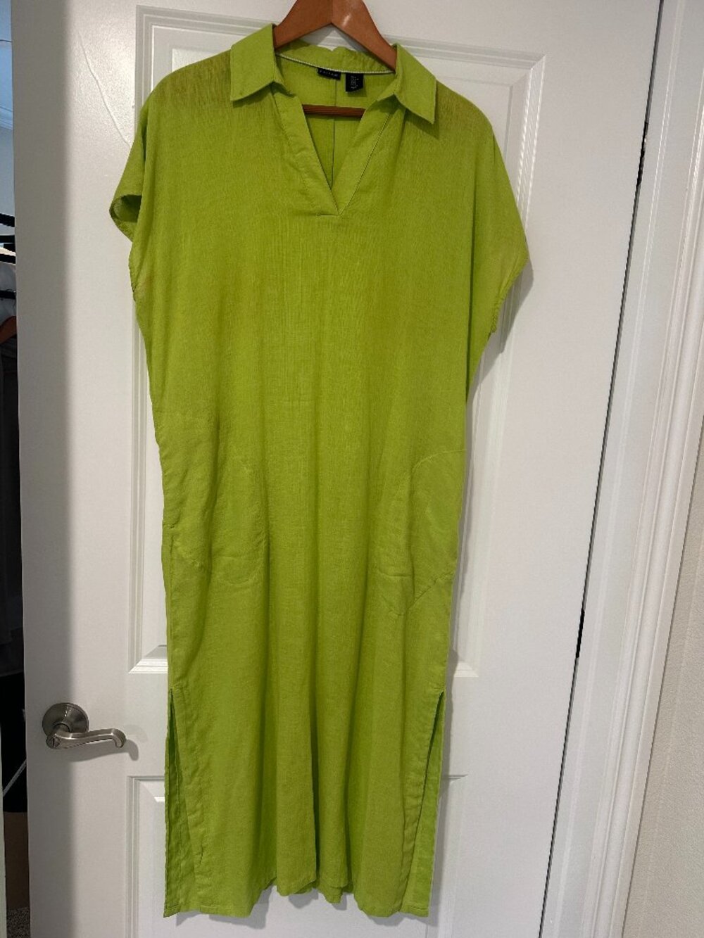 Womens' Long Dress Lime or Chartreuse Green Linen and Rayon